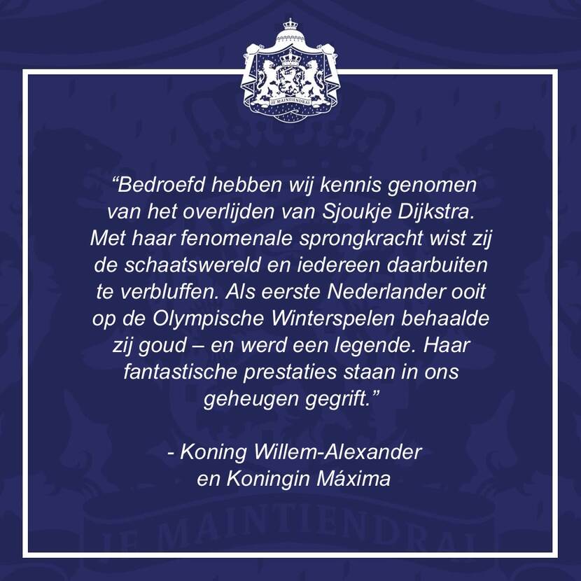 Reactie van Koning Willem-Alexander, Koningin Máxima en Prinses Beatrix op het overlijden van Sjoukje Dijkstra