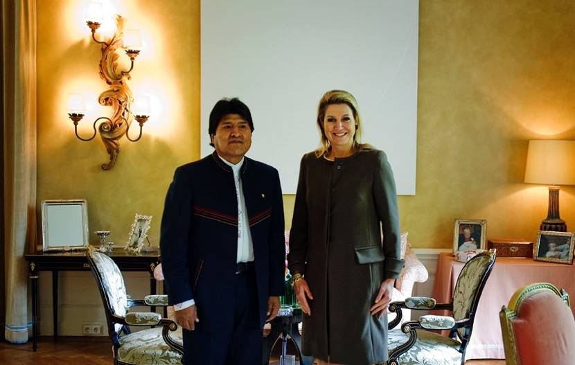 Wassenaar, 15 april 2014: Koningin Máxima ontvangt de President van de Republiek Bolivia, Juan Evo Morales Ayma voor een kort beleefdheidsbezoek 