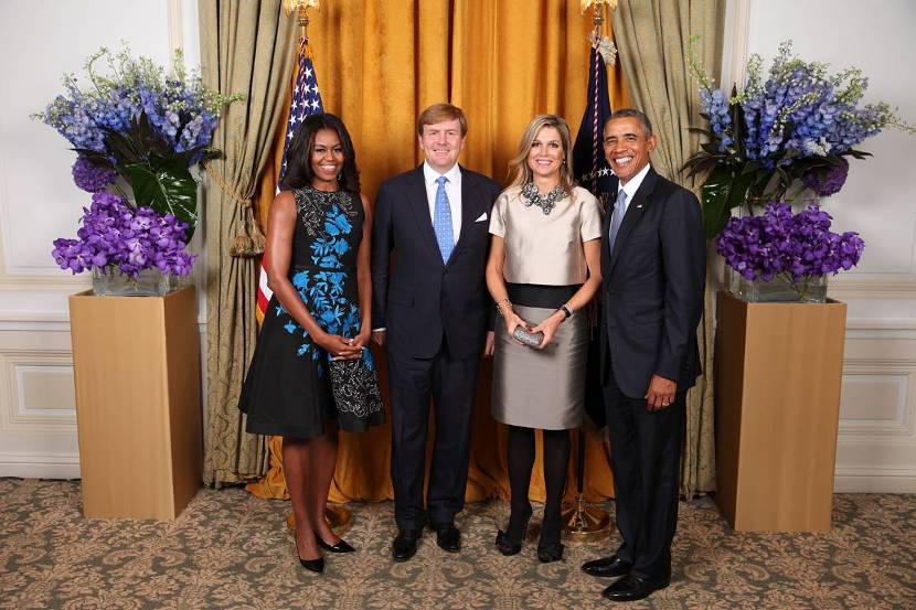 New York, 29 september 2015: Koning Willem-Alexander, Koningin Máxima, Michelle Obama en president Barack Obama tijdens een ontmoeting bij de Verenigde Naties.