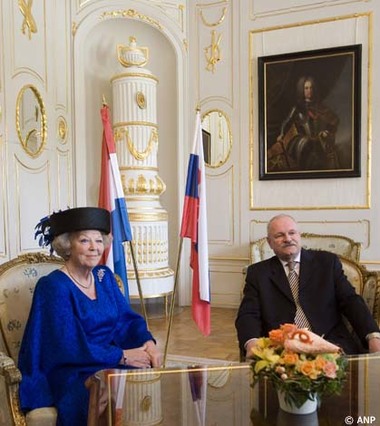 Bratislava, 21 mei 2007: de Koningin en President Ivan Gasparovic in het Presidentieel Paleis