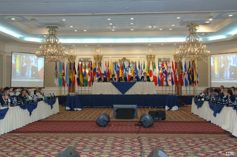 Guatemala-Stad, 18 maart 2007: de Prins van Oranje houdt een toespraak tijdens de jaarvergadering van de Inter-American Development Bank