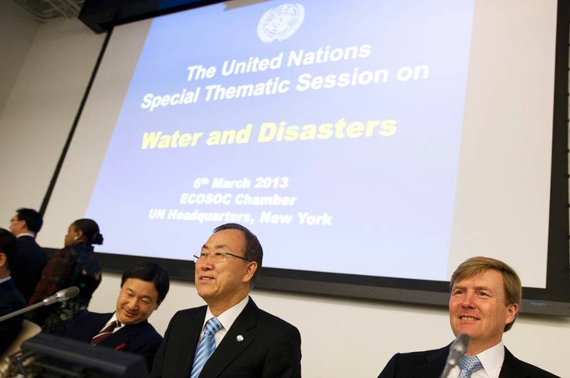Prins van Oranje en SG Ban Ki-moon in New York bij VN bijeenkomst over watergerelateerde rampen.