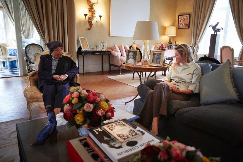 Prinses Máxima ontvangt president Johnson Sirleaf van Liberia.