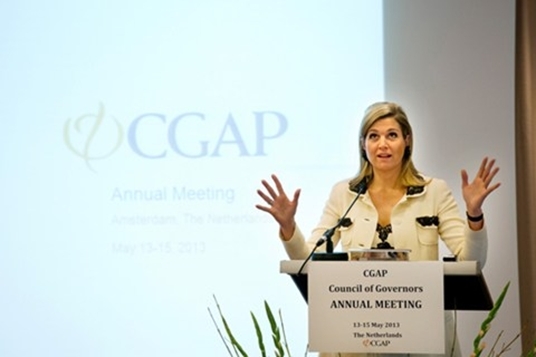 Amsterdam, 15 mei 2013: Koningin Máxima spreekt tijdens de jaarlijkse internationale bijeenkomst van de CGAP (Consultative Group to Assist the Poor) in het Mövenpick Hotel.