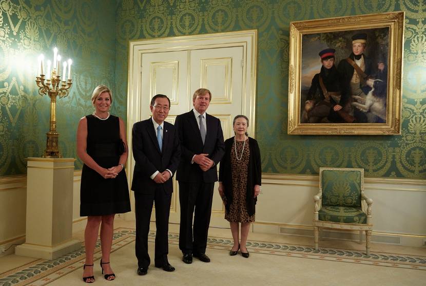 Koning Willem-Alexander en Koningin Máxima ontvangen de secretaris-generaal van de Verenigde Naties, Ban Ki-moon, en zijn echtgenote op Paleis Noordeinde. ANP ROYAL IMAGES 