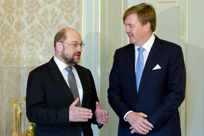 Koning Willem-Alexander ontvangt de voorzitter van het Europees Parlement op Paleis Huis ten Bosch.