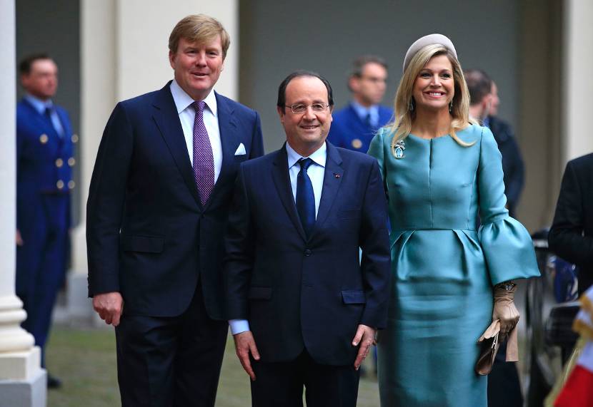 Koning Willem-Alexander en Koningin Máxima ontvangen president Hollande op Paleis Noordeinde