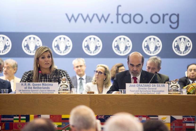 Koningin Máxima houdt een toespraak tijdens de conferentie van de Food and Agriculture Organization (FAO) in Rome.