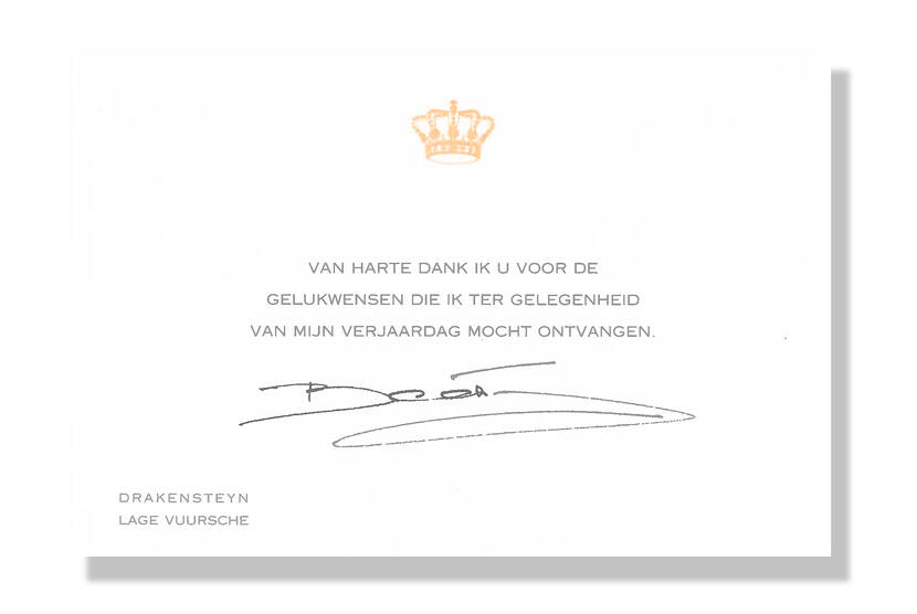 Dankkaart Prinses Beatrix voor verjaardagswensen