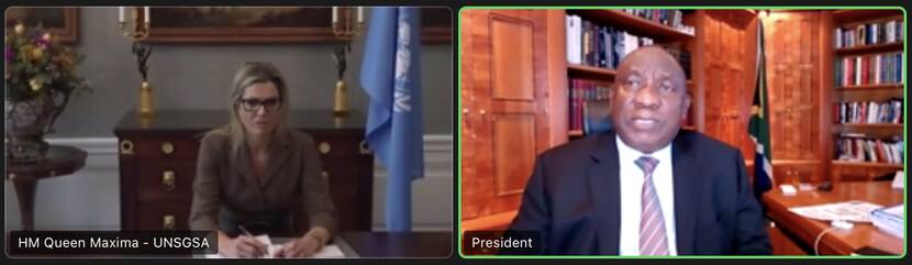 Koningin Máxima spreekt online met president Ramaphosa