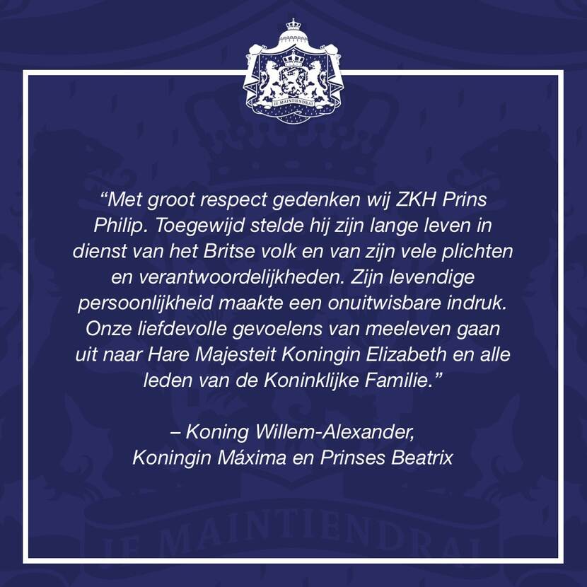 Reactie van Koning Willem-Alexander, Koningin Máxima en Prinses Beatrix op het overlijden van Prins Philip