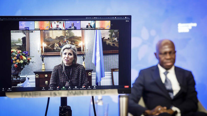 Koningin Máxima houdt een digitale toespraak bij het Internationaal Fonds voor Landbouwontwikkeling