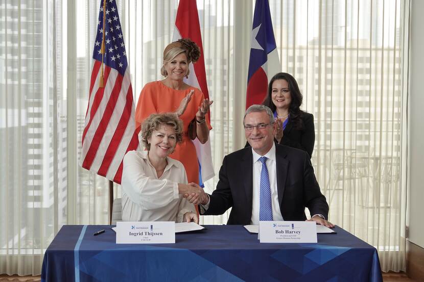 Koningin Máxima is aanwezig bij de ondertekening van een intentieverklaring tussen Greater Houston Partnership en VNO-NCW