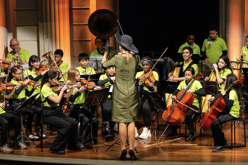 Koningin Máxima opent het Leerorkest Symposium in het Concertgebouw in Amsterdam.