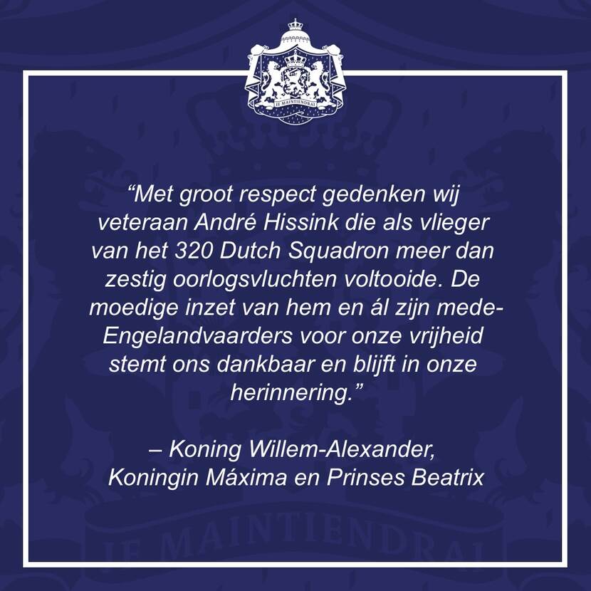 Reactie van Koning Willem-Alexander, Koningin Máxima en Prinses Beatrix op het overlijden van veteraan André Hissink