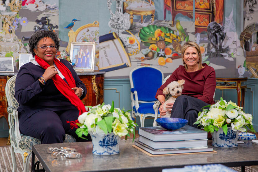 Koningin Máxima en minister-president Mia Mottley van Barbados