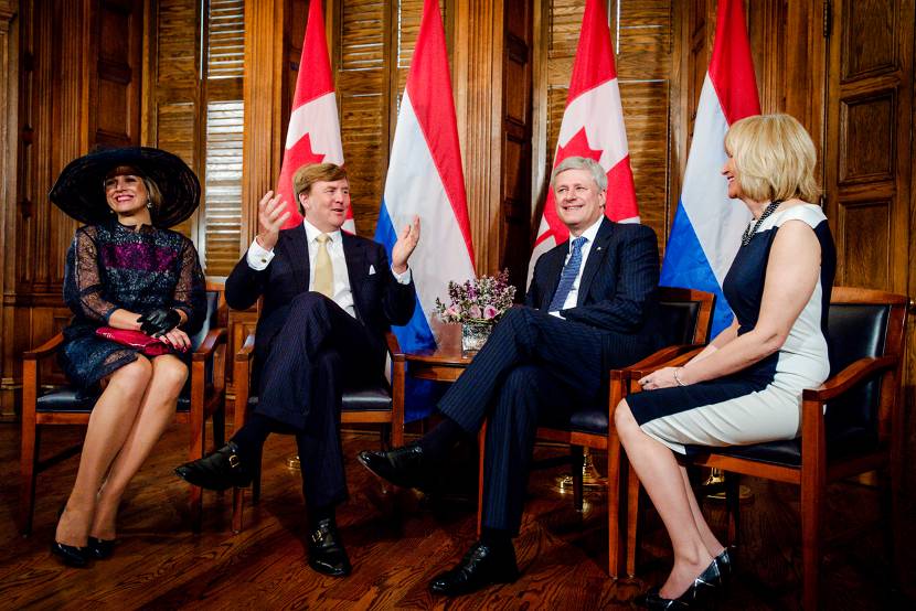 Koning Willem-Alexander en Koningin Máxima hebben een ontmoeting met de minister-president van Canada en zijn echtgenote